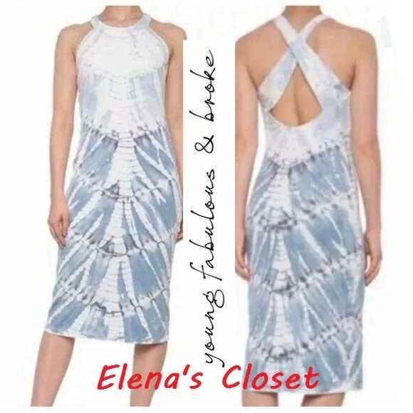 NWT ~ YOUNG FABULOUS & BROKE YFB RIBBED TIE DYE HALTER MIDI DRESS sz M - Picture 1 of 7